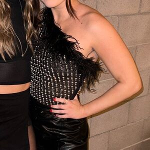 Fashion Nova Black and Silver Studded Bodysuit